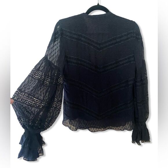 Rococo Sand x REVOLVE Selene Blouse in Black peasant sleeve beaded sheer top new - Picture 5 of 13